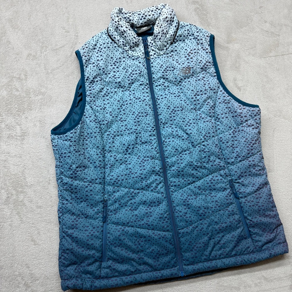 New Balance Puufer Vest Women's XXL Blue Ombre Polka Dot Quilted Full Zip Active